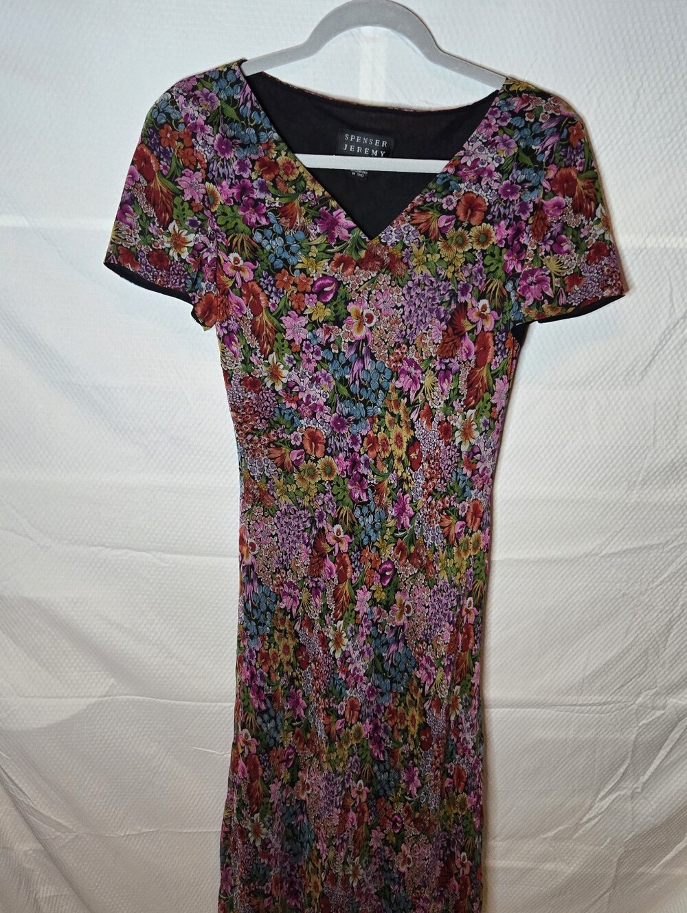 100% Silk Spenser Jeremy Bright Floral V-Neck Fairycore Maxi Dress Vintage